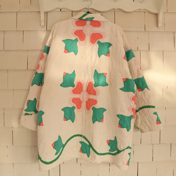 Upcycled Quilt Chore Coat Barn Jacket Appliqué XL • 2XL - Picture 9 of 15